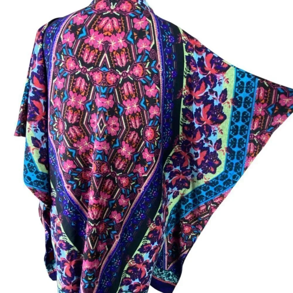 Highness Womens Multicolor Print Kaftan Tunic One Size